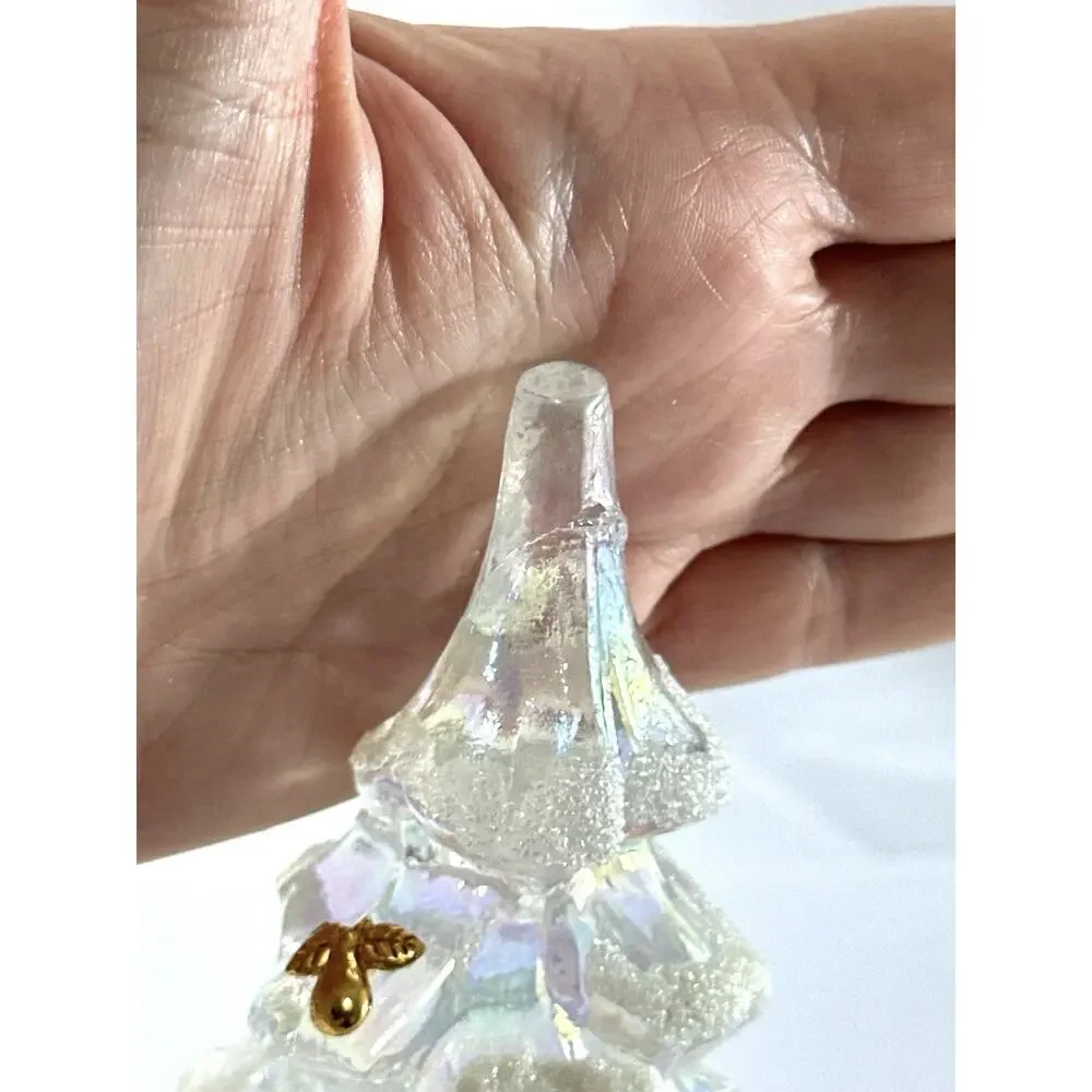 Fenton Art Glass Iridescent Christmas Tree Figurine Gold Accent 6” READ